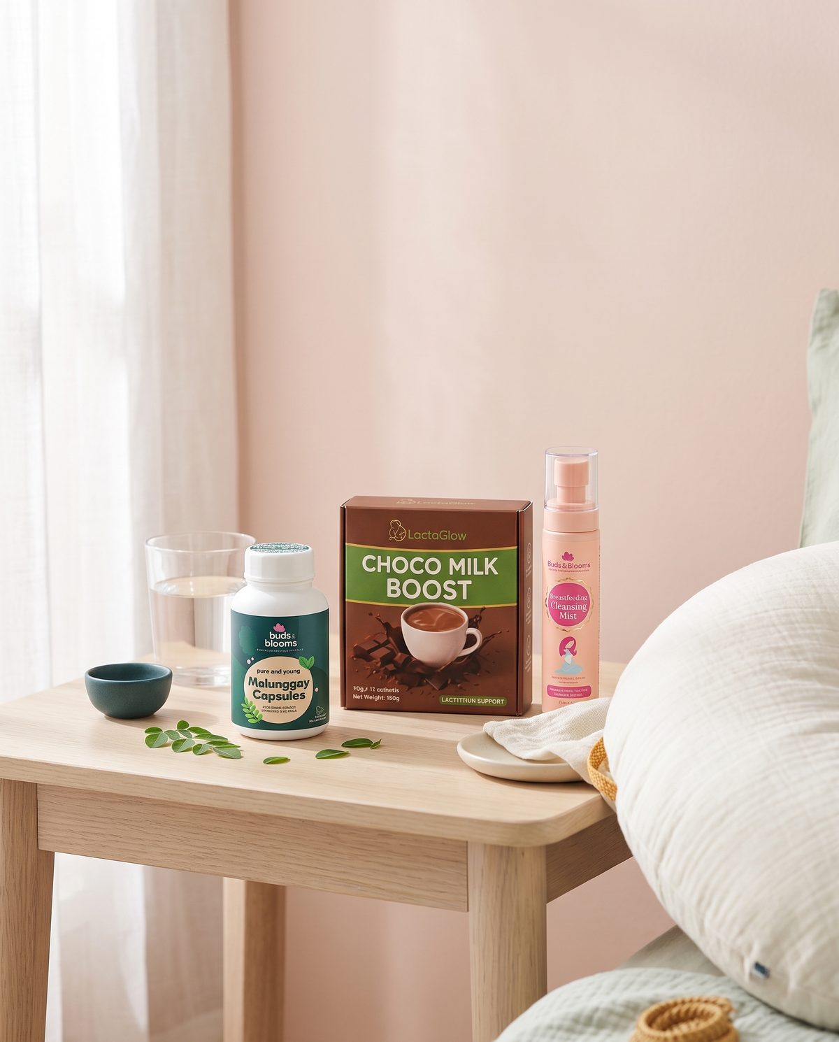 Breastfeeding and lactation products in a calm nursing corner