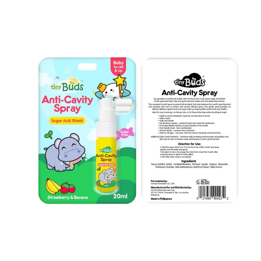 Tiny Buds Baby Anti-Cavity Spray Strawberry Banana 20ml – Sugar and Alcohol Free Oral Care for Babies