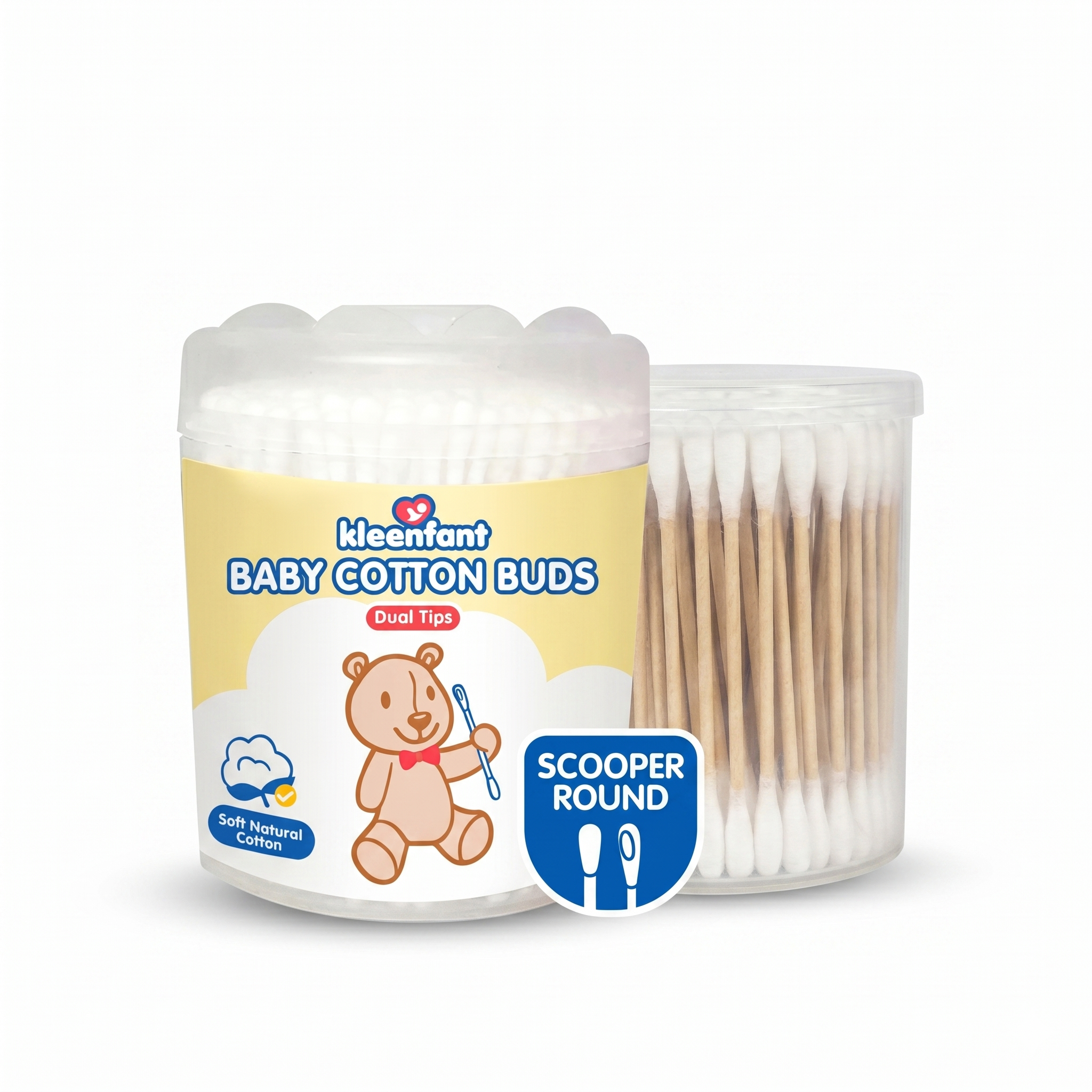 Kleenfant Baby Cotton Buds Dual Tip Scooper & Round – Safe Gentle Ear & Nose Care for Babies
