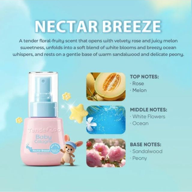 Babyganics Nectar Breeze product with description and notes on a light blue background