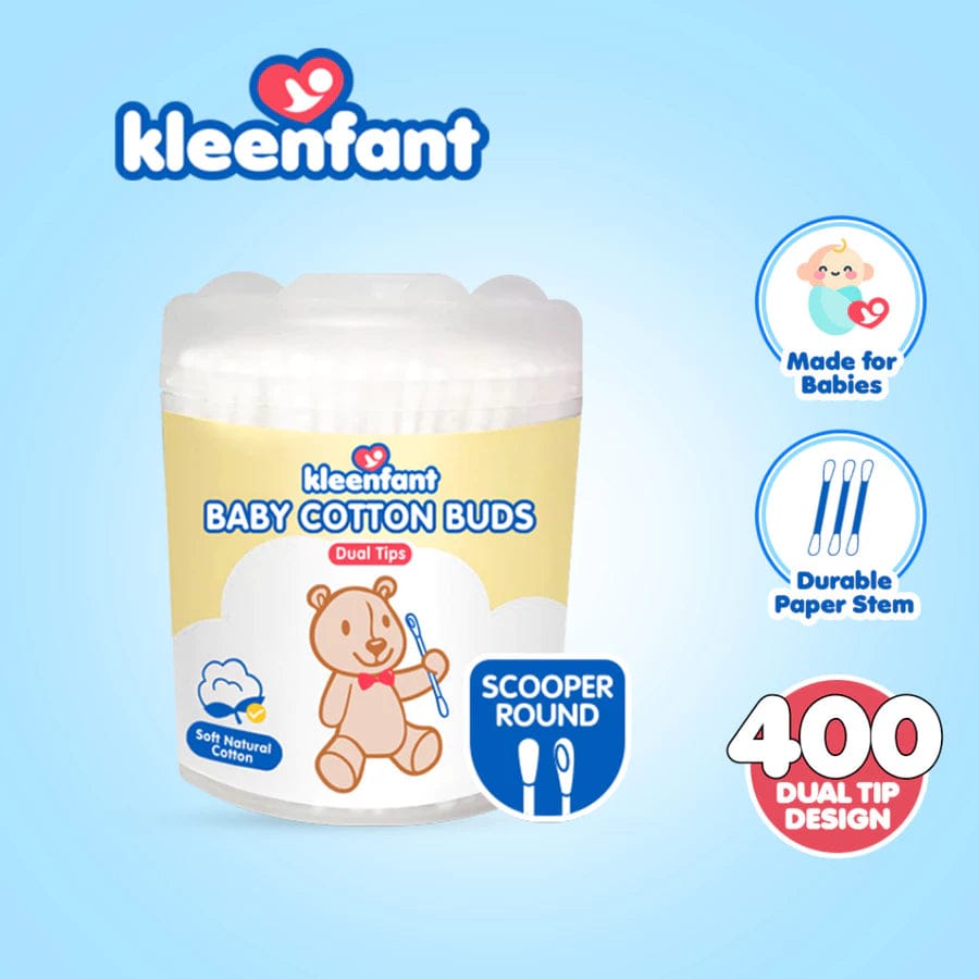Kleenfant Baby Cotton Buds Dual Tip Scooper & Round – Safe Gentle Ear & Nose Care for Babies