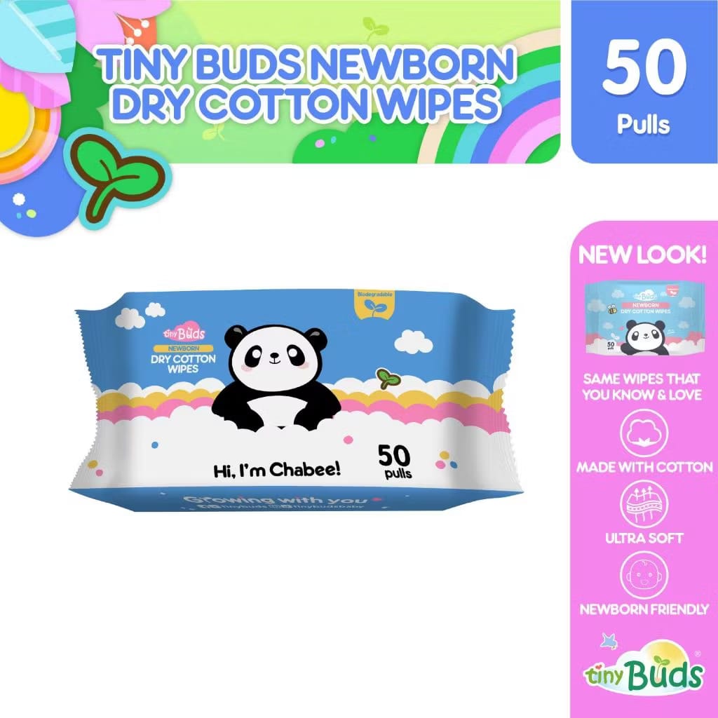 Tiny Buds Newborn Dry Cotton Wipes 50 Pulls