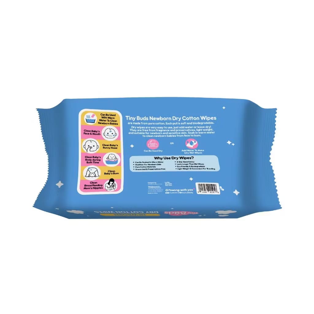Tiny Buds Newborn Dry Cotton Wipes 50 Pulls