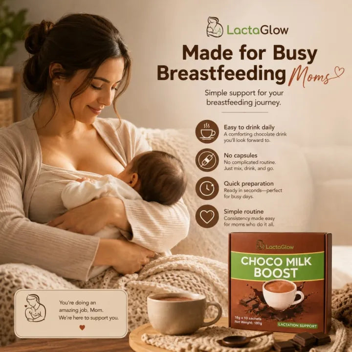 LactaGlow Choco Milk Boost – Herbal Chocolate Lactation Drink (10 Sachets)