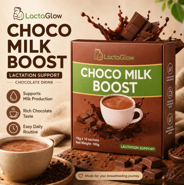 LactaGlow Choco Milk Boost – Herbal Chocolate Lactation Drink (10 Sachets)