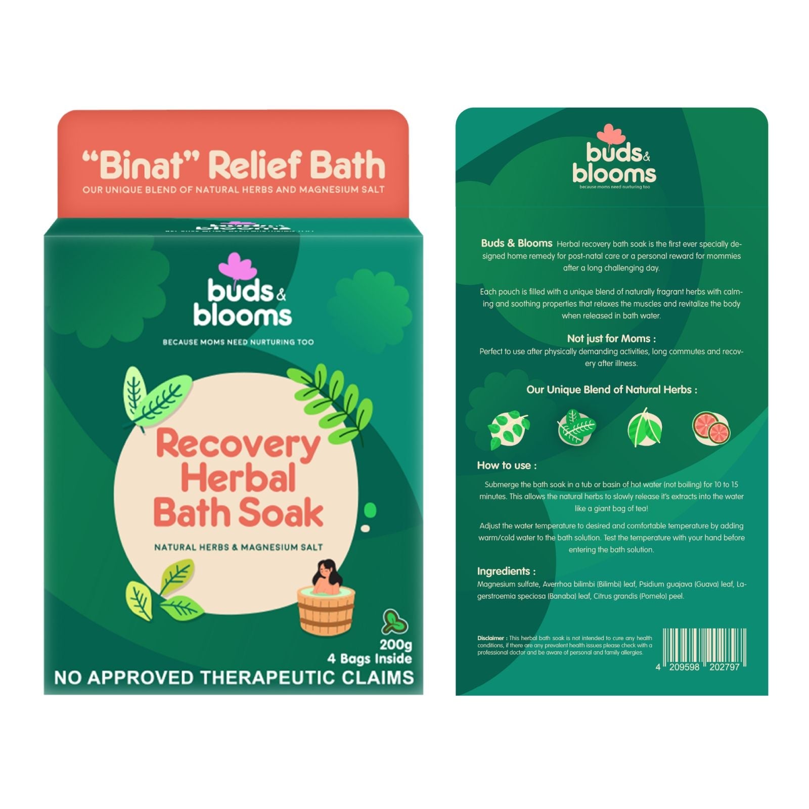 Buds & Blooms Recovery Herbal Bath Soak (4 Bags) – Postpartum & Self-Care Herbal Bath | UAE