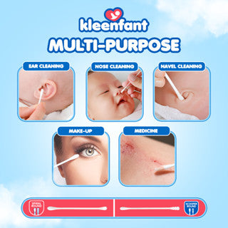 Kleenfant Baby Cotton Buds Dual Tip Scooper & Round – Safe Gentle Ear & Nose Care for Babies